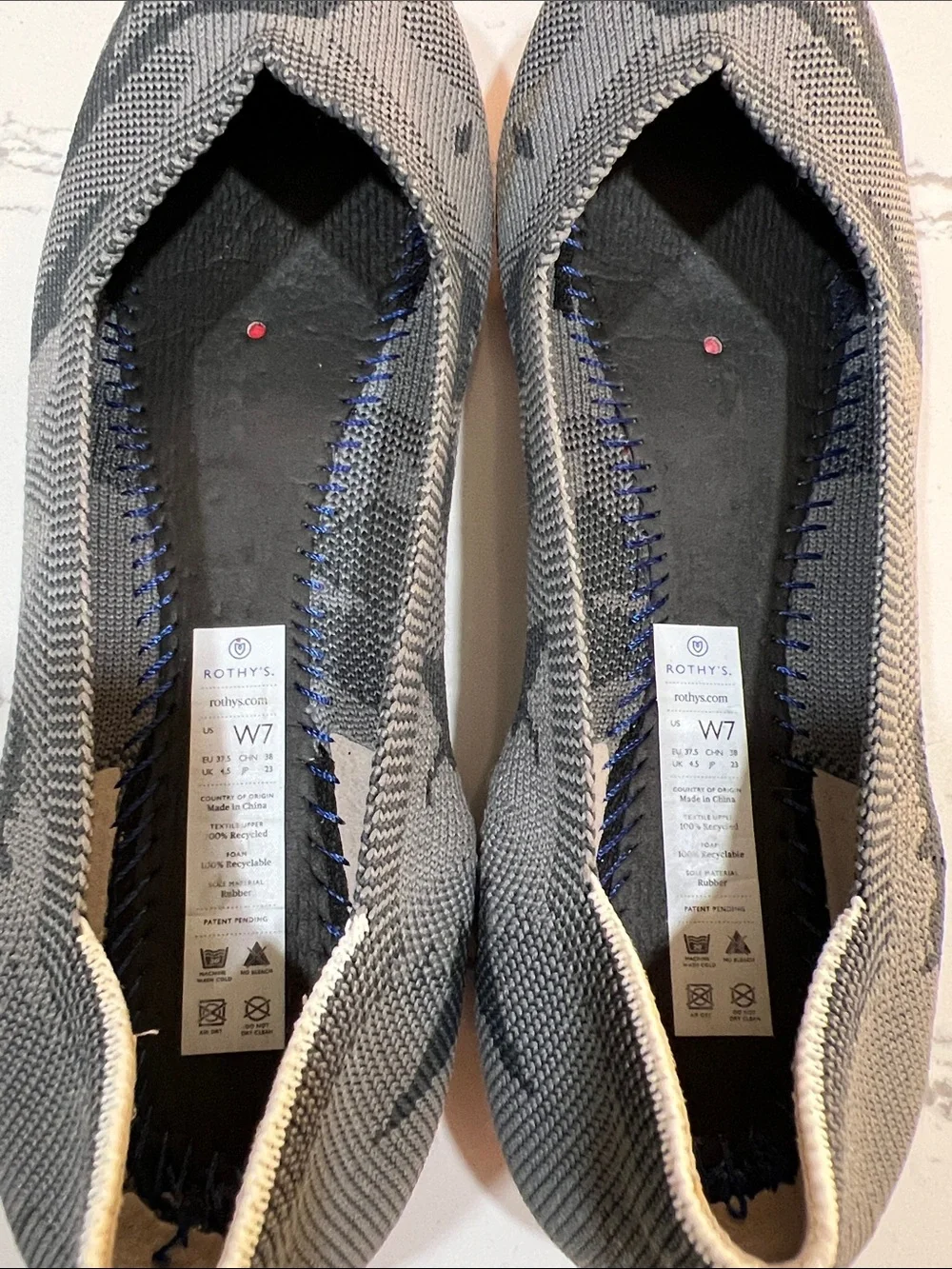 Rothy's Gray Camouflage Slip-On Ballet Flats with Red Sole size 7